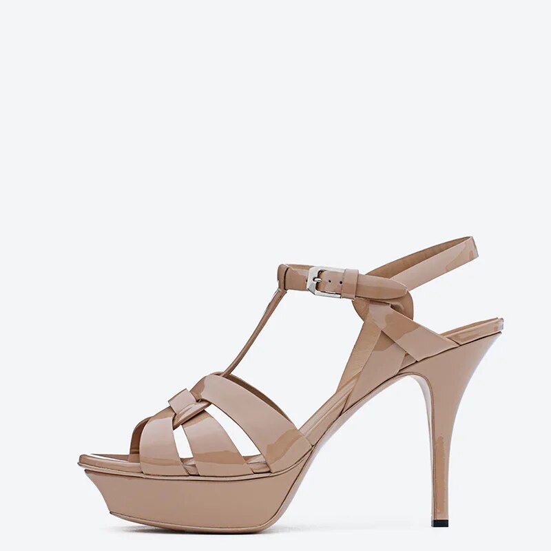 TAAFO Women Sandals Gladiator Platform Stilettos Rome Shoes Vegan Leather High Heels Party Dress Ankle Strap