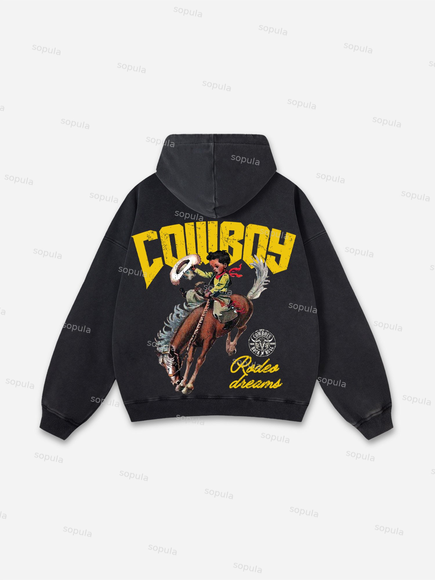 Cowboy Rodeo Dreams Print Washed Hoodie - SOPULA