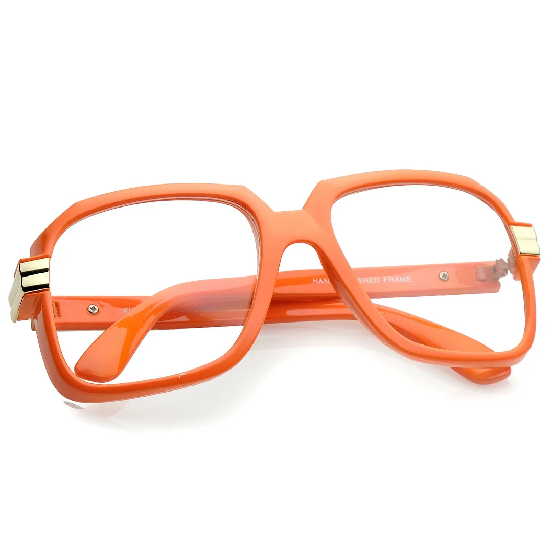 Large Colored Metal Accent Temple Clear Lens Square Glasses 55mm