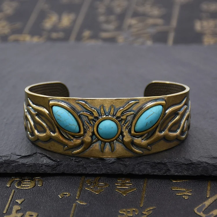 Vintage Sun Turquoise Bead Open Bracelet