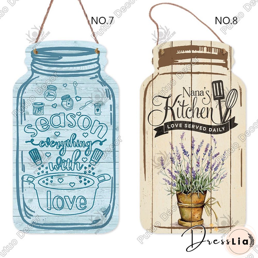 Putuo Decor-Kitchen Mason Jar Shape Plaque Wooden Signs for Rustic Kitchen Home Wall Decor（4.5"&times;8.3"）