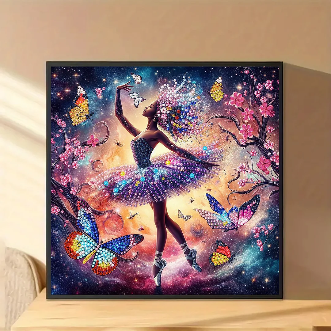 Diamond Painting - Partial Special Shaped Drill - Butterfly Dance Girl(Canvas|30x30cm)