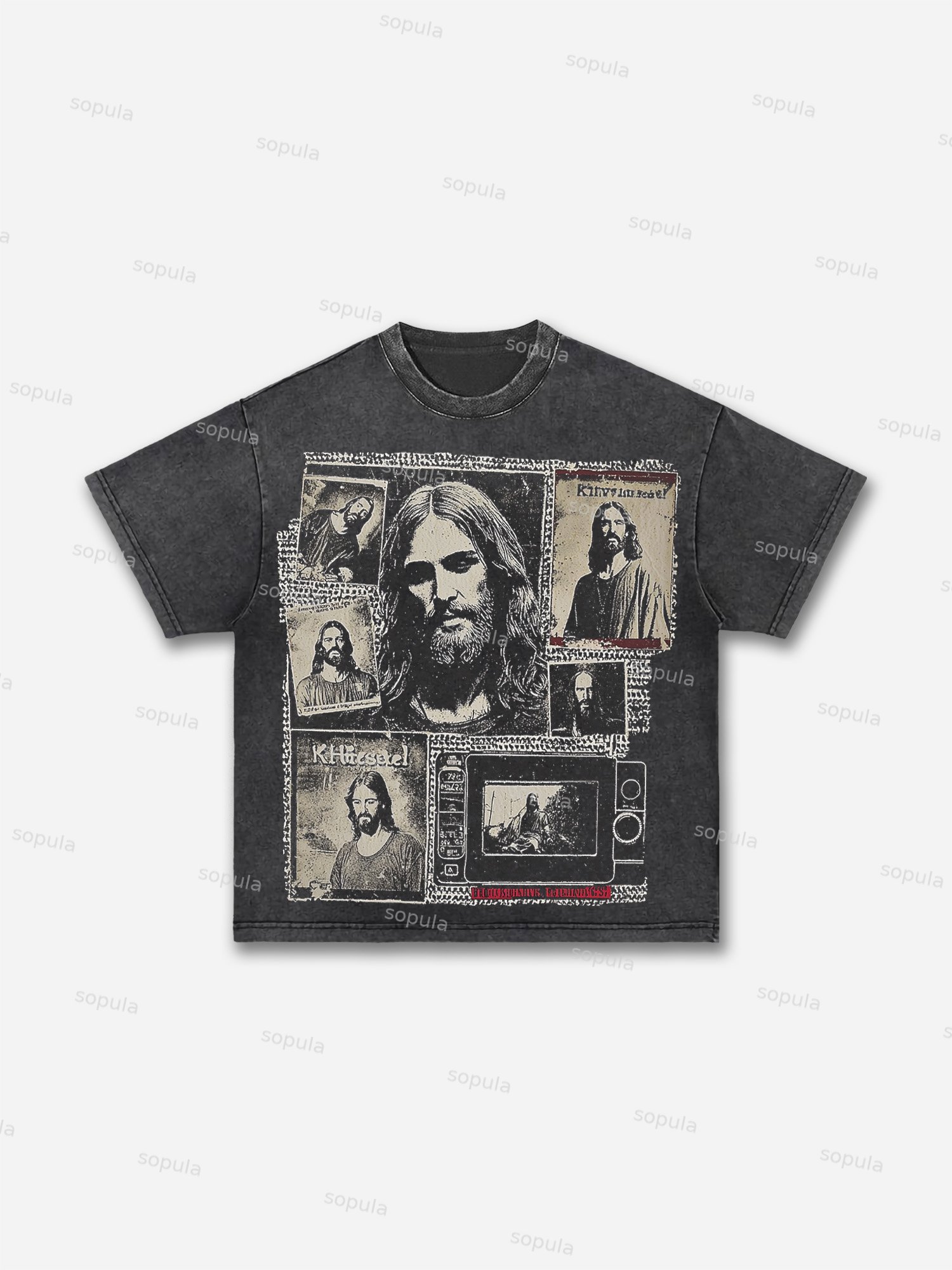 Vintage Jesus Memories Retro Camera Print Acid Wash T-shirt - Sopula｜Premium Graphic Tees & Graphic Clothing