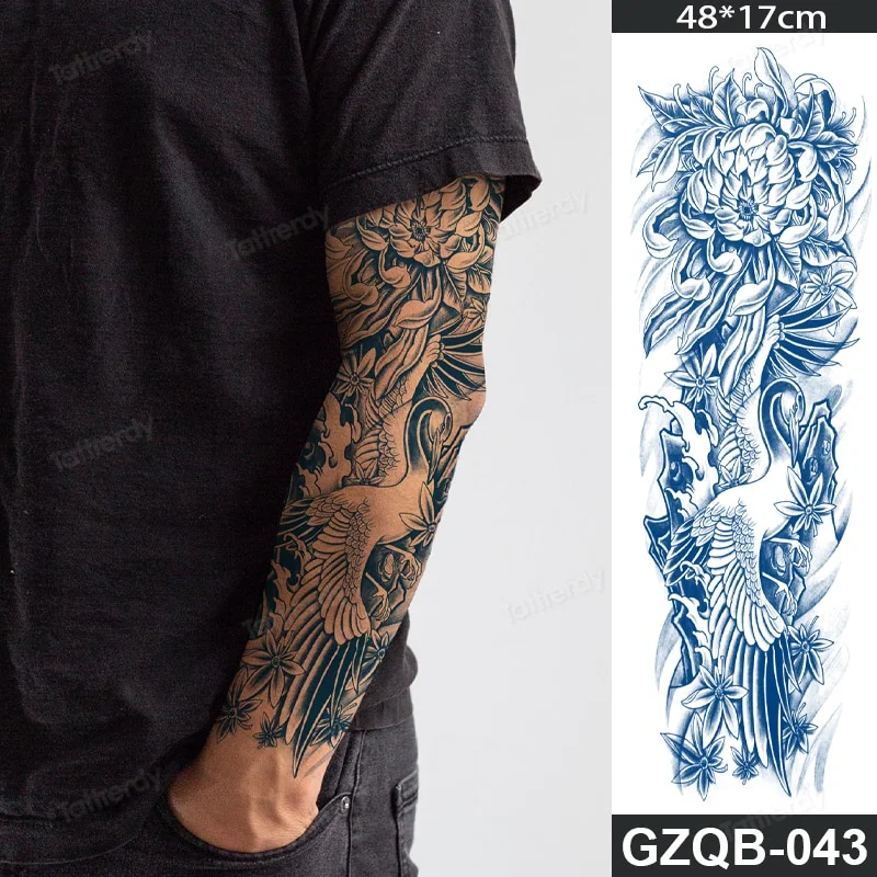 Sdrawing transfer tattoo fake large size full arm tattoo sleeve juice ink long lasting waterproof temporary tattoos men body art 1020-1