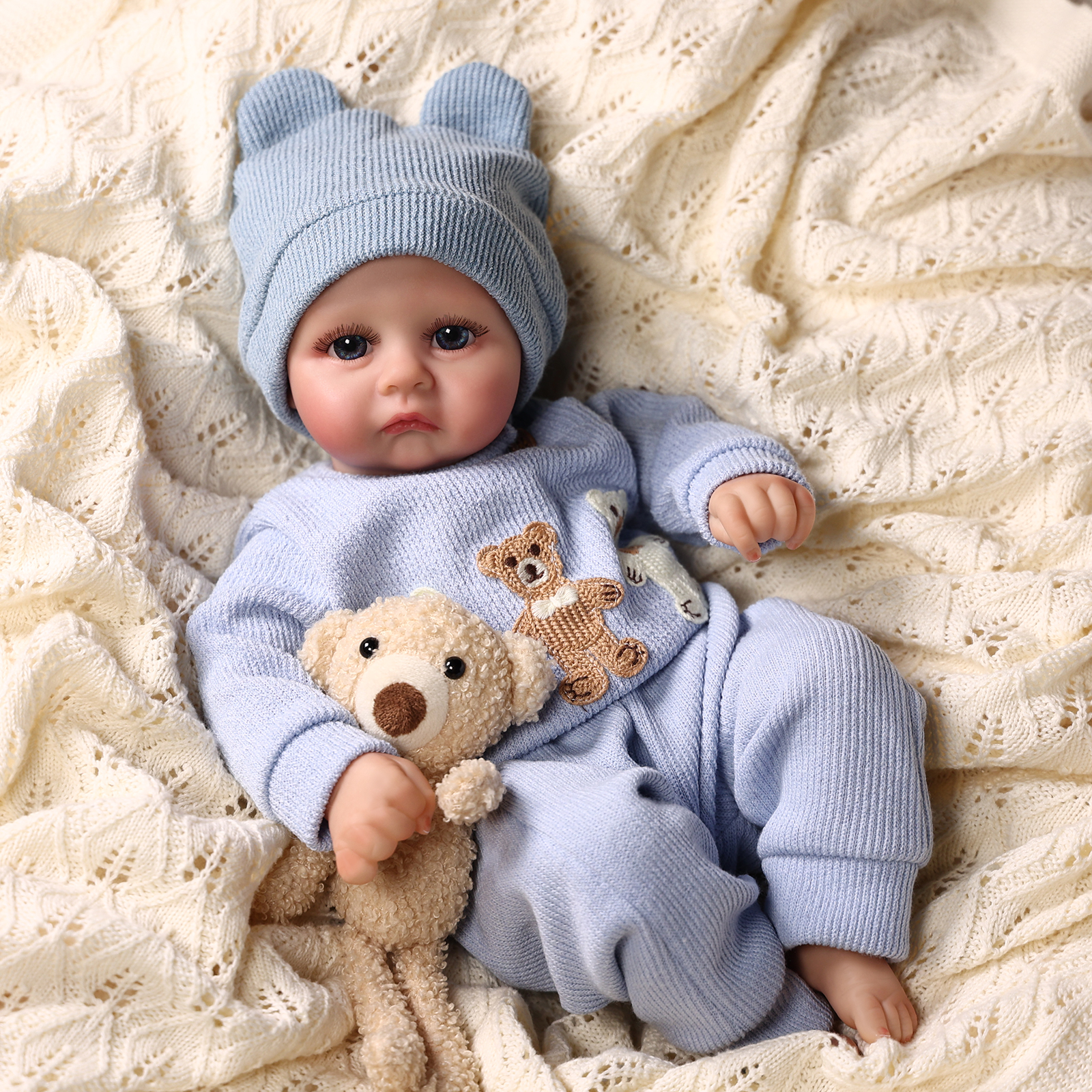 Babeside Edith 17'' Realistic Reborn Baby Boy Doll Blue Bear Suit