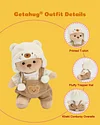 Getahug White Mink Hat Brown Overalls Bear | Handmade Jointed Teddy Bear Gift