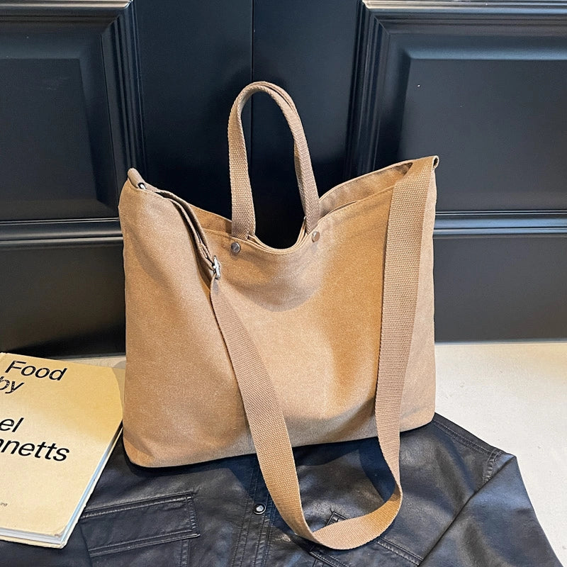 Women’s Canvas Solid Color Classic Style Square Zipper Tote Bag