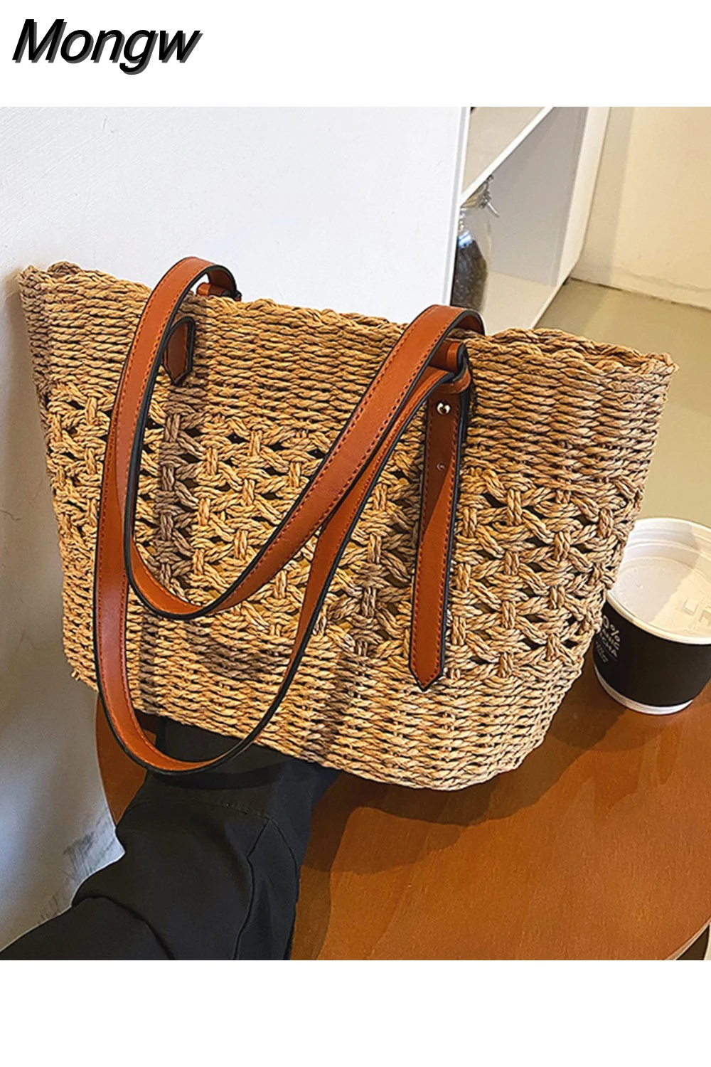 Mongw Straw Weave Bag for Women 2023 Summer Brand Designer Female Handbags Luxury Shoulder Bag Fashion Beach Basket Simple New