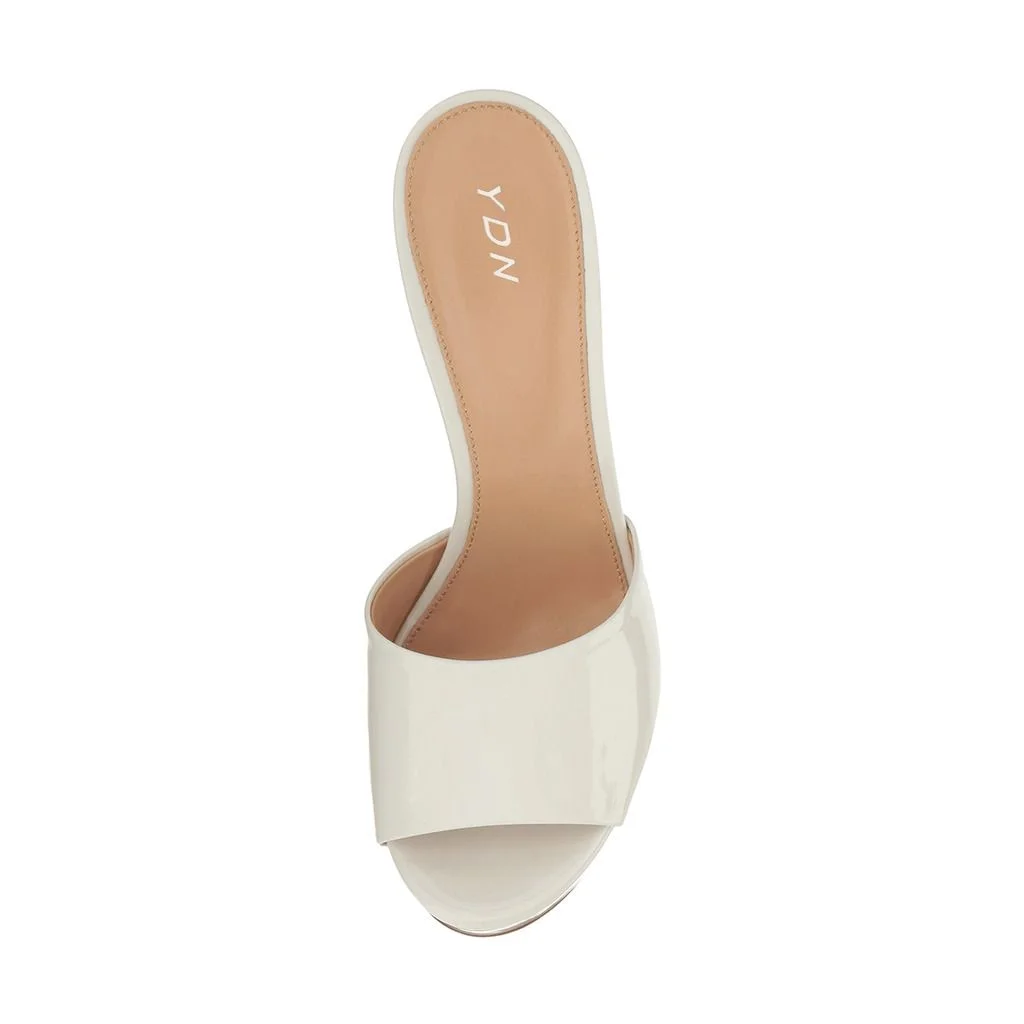 White Patent Leather Round Toe Wide Band Bold Platform Mules