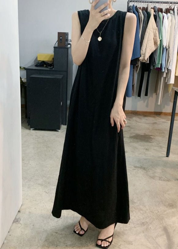 Art Black Backless cozy Cotton Dresses Sleeveless CK029- Fabulory