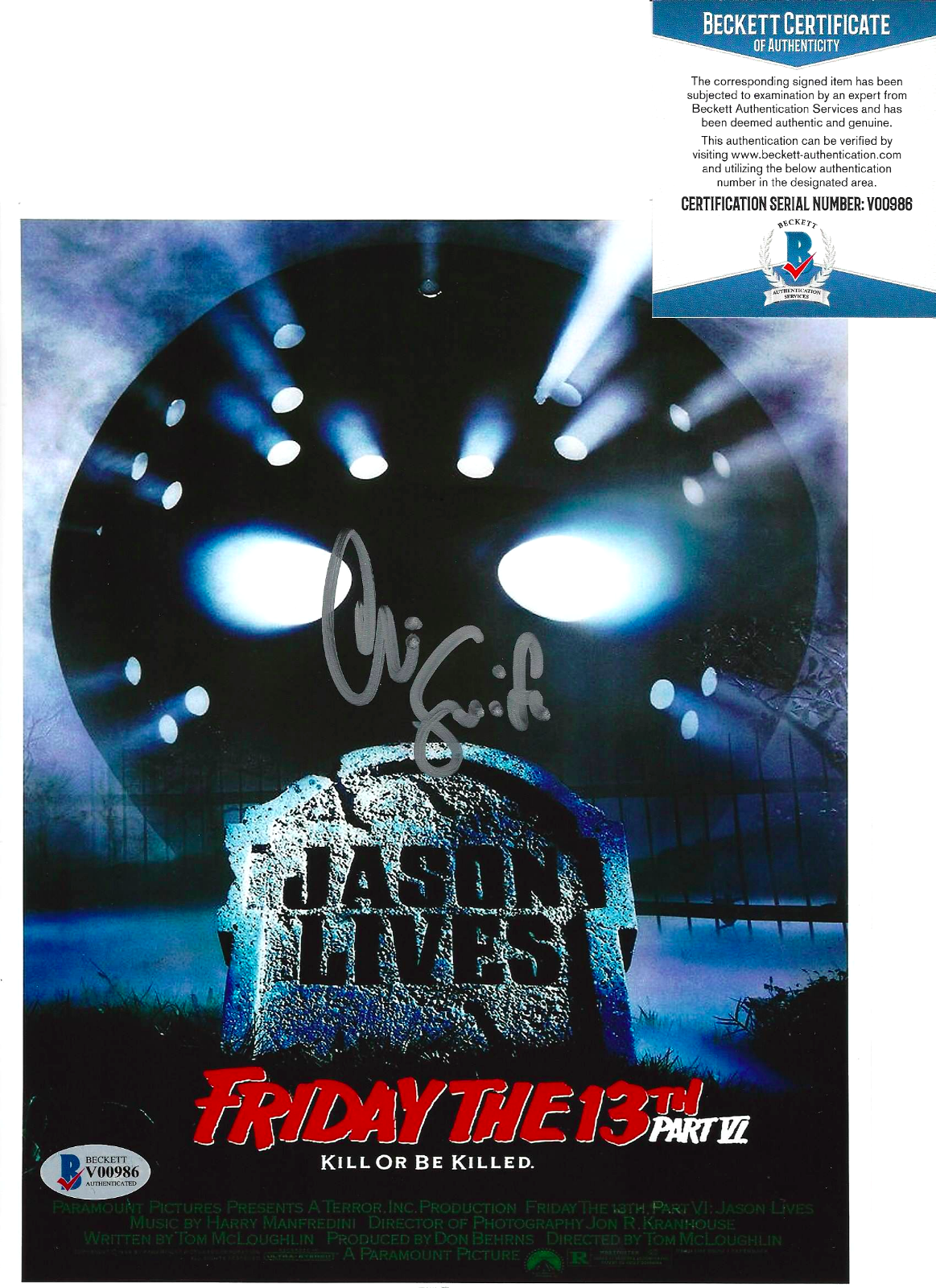 CHRISTOPHER SWIFT SIGNED FRIDAY THE 13TH: JASON PT VI 6 8x10 Photo Poster painting 9 BECKETT COA