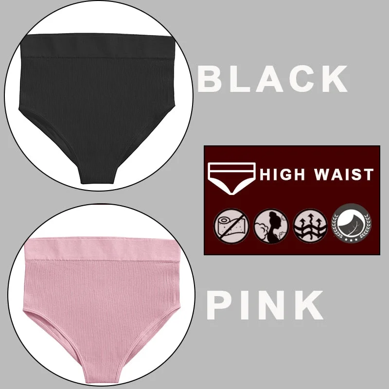 FINETOO 2PCS/Set Sexy Women Panties Underwear 10 Solid Colors Underpants For Girls High Waist Bodyshaper Briefs Seamless Pantys