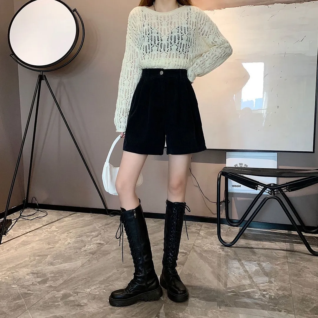 Brownm Academia High Waist Corduroy Shorts