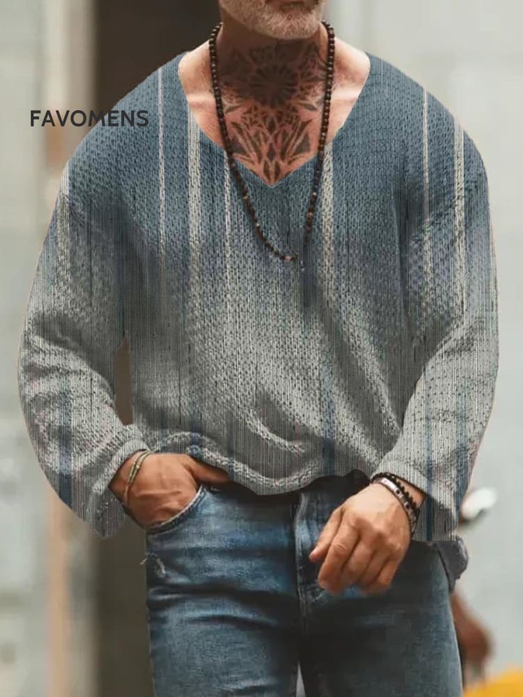V-Neck Gradient Stripes Long Sleeve Knitted Top Multicolor / S
