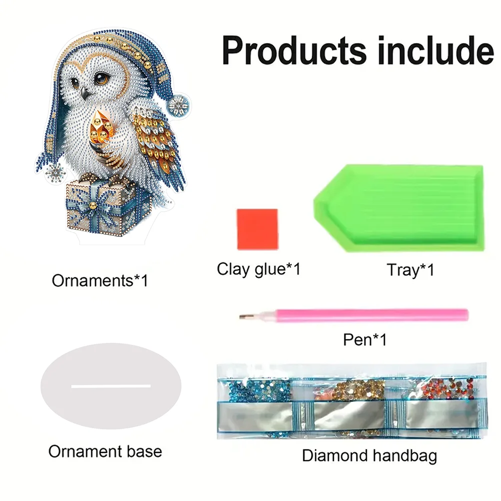 DIY Winter Owl Acrylic Single Sided Diamond Painting Desktop Ornaments Kit for Office Desktop Decor