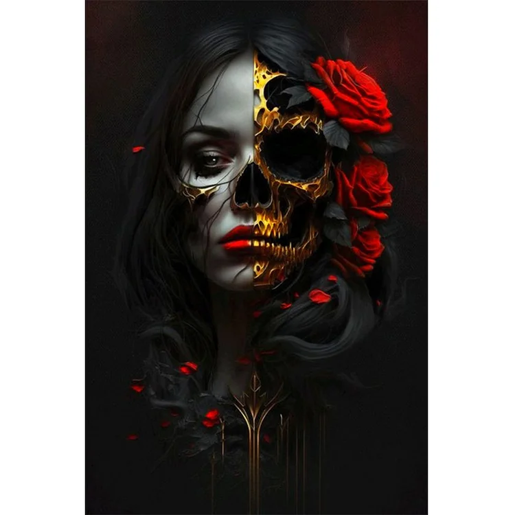 Halloween Skull Girl Rose Skull 40*60CM (Canvas) Full Round Drill Diamond Painting gbfke