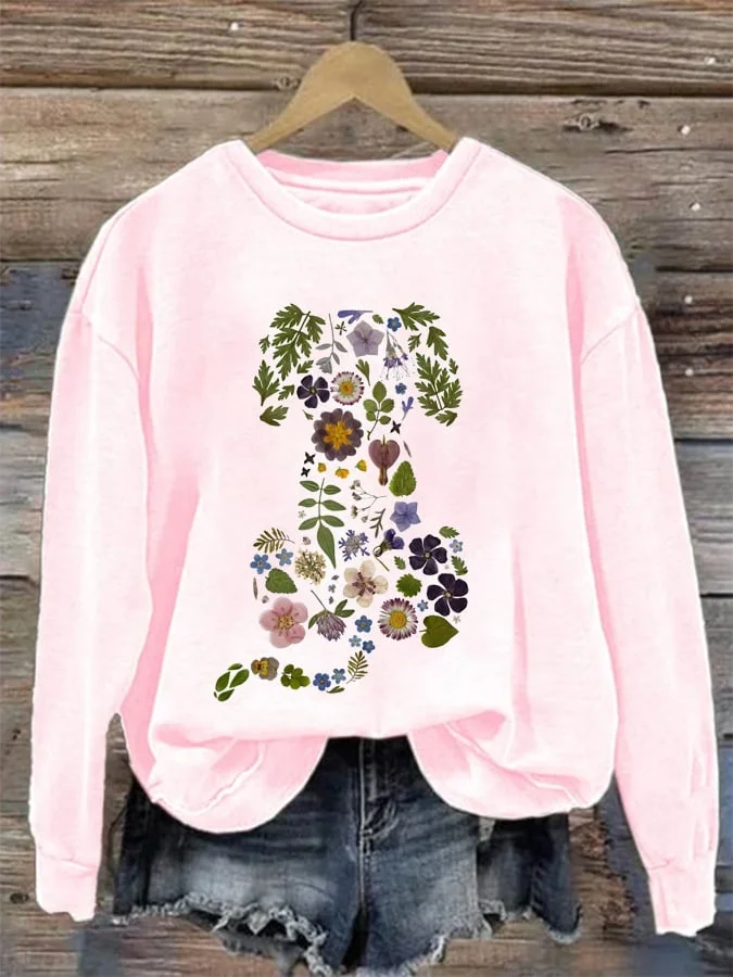 Women's Floral Dog Print Sweatshirt socialshop