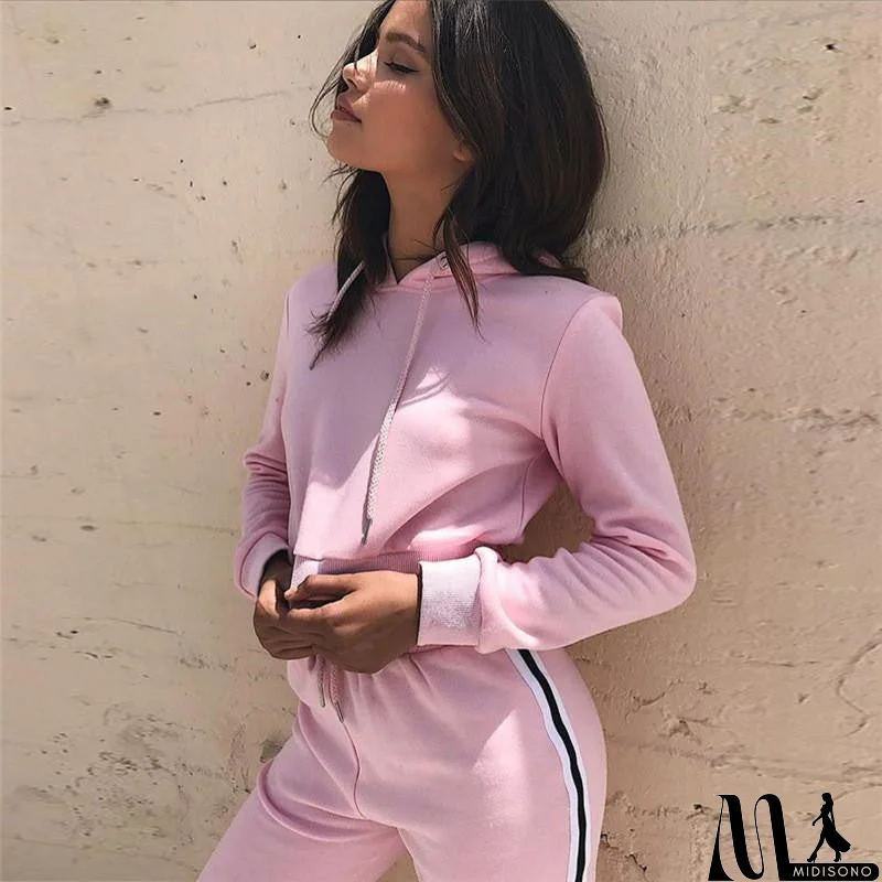 MidiSono - Fashion Hooded Solid Color Two Pieces Set