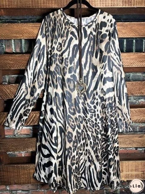 Leopard Cotton-Blend Leopard Long Sleeve Dresses
