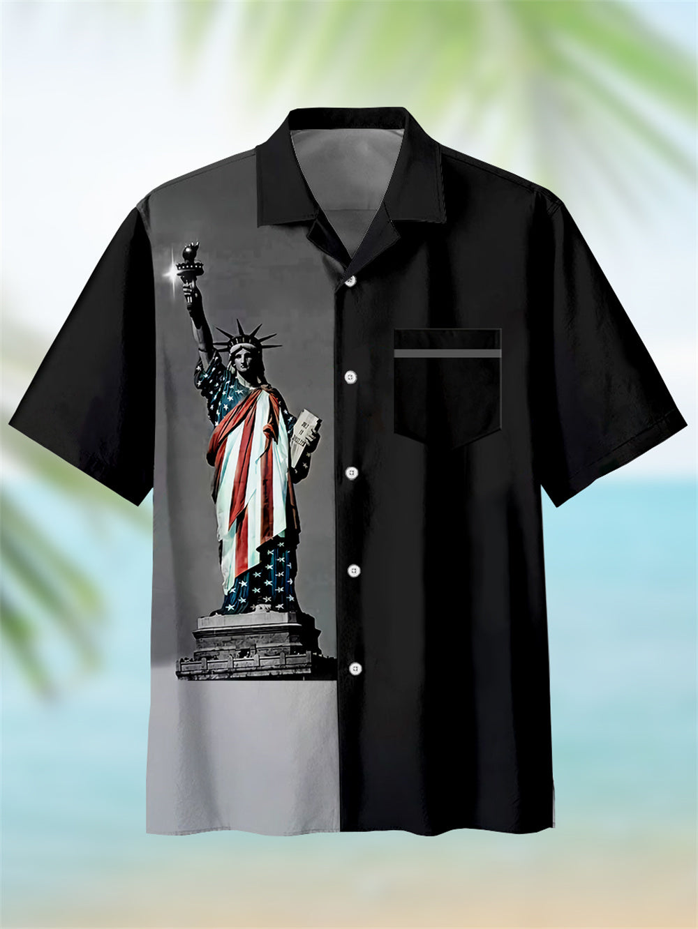 Men's American Flag Day Creative Design Cuban Collar Hawaiian Shirt PLUSCLOTHESMAN