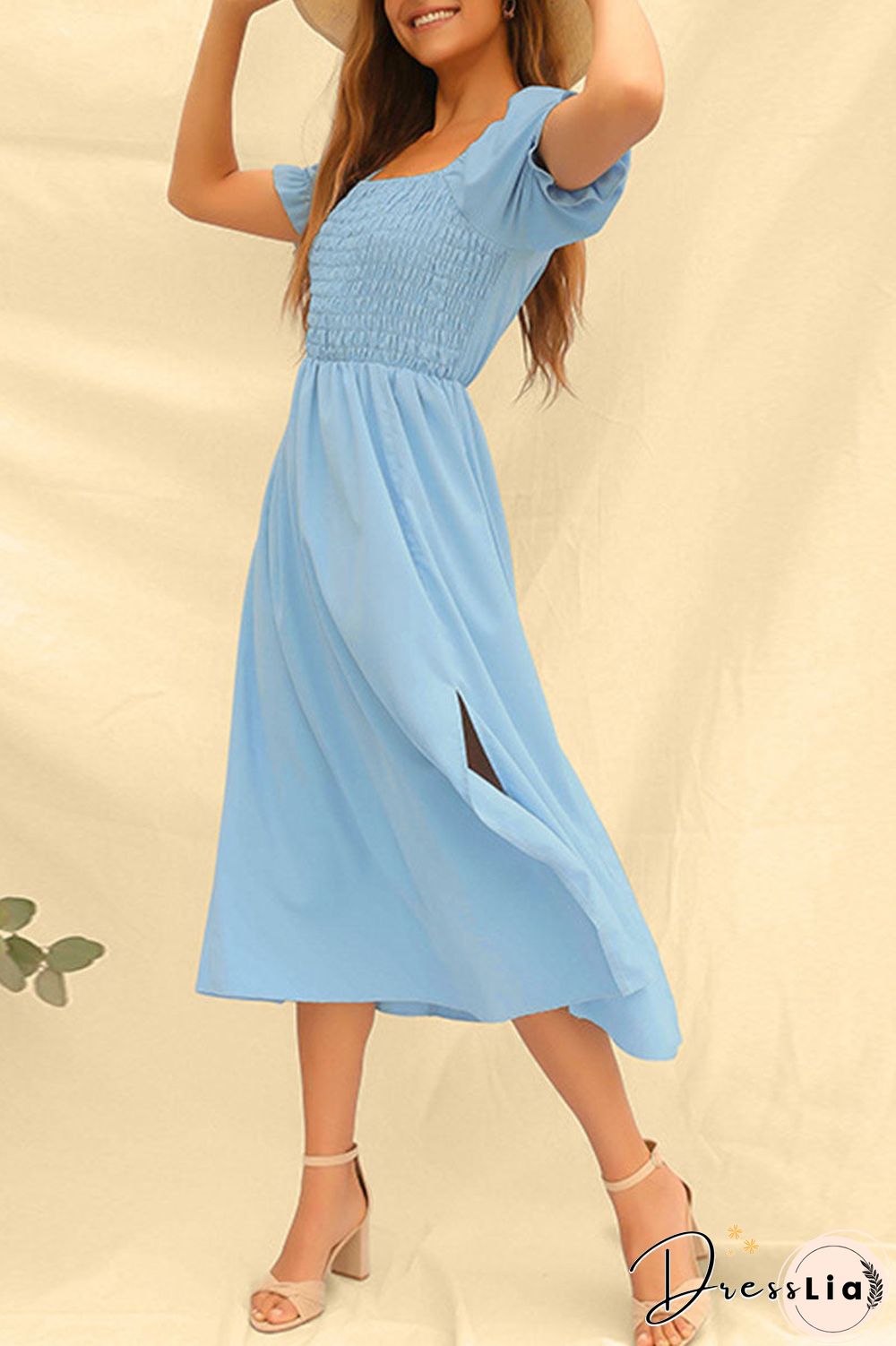 Fashion Casual Solid Slit Square Collar Princess Dresses