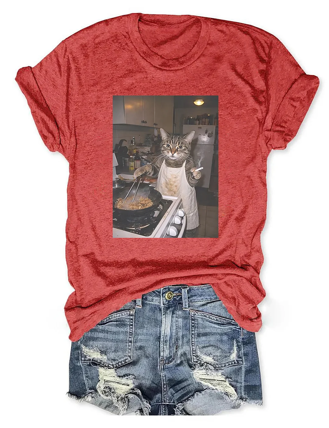 Funny Smoking Cooking Cat T-shirt