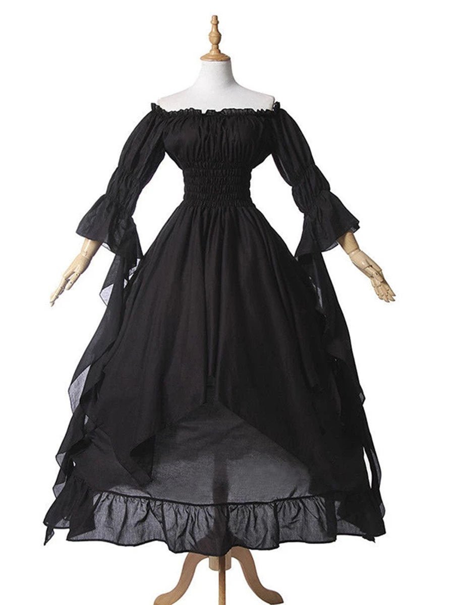 Medieval Wedding Dress Lace Bell Sleeve Off Shoulder Halloween Costume