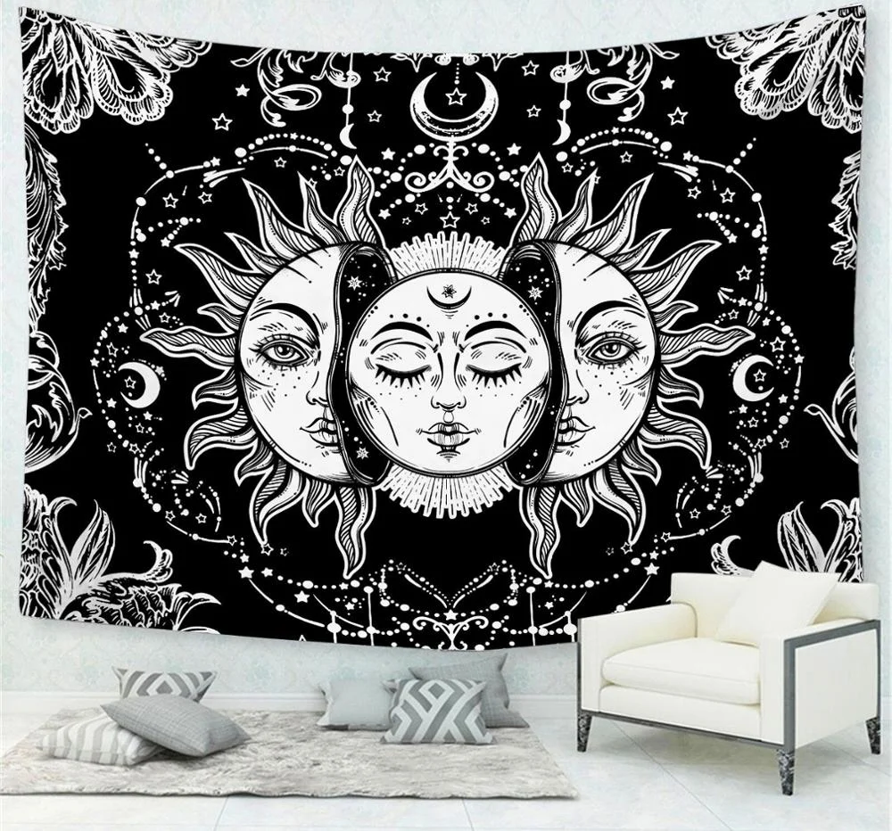 Sun Moon Mandala Tapestry Wall Hanging Tapestry Wing Wall Carpets Dorm Decor Psychedelic Beach Towel