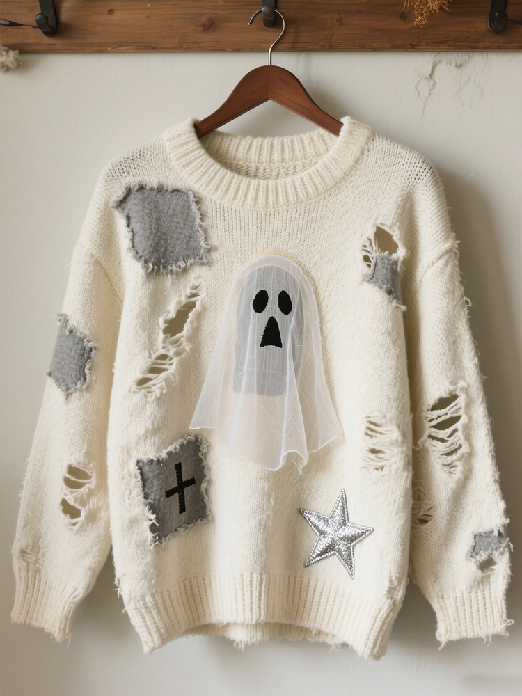 Halloween Contrast Patch Comfort Knitted Sweater