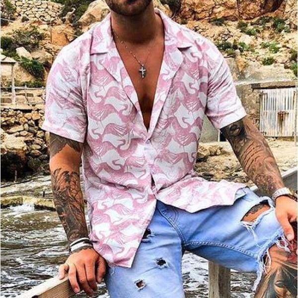 Crane Print Short-sleeved Shirt