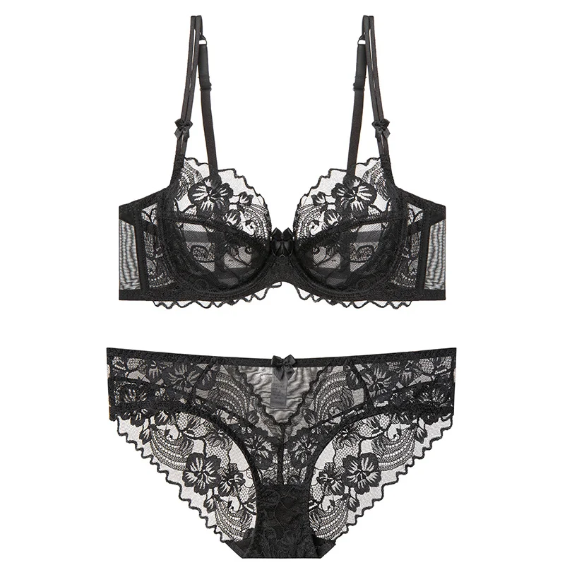 Brownm Bra Sexy Pure Desire Underwear Women's Summer Breathable French Small Agglomeration Bra Lace Panties Set