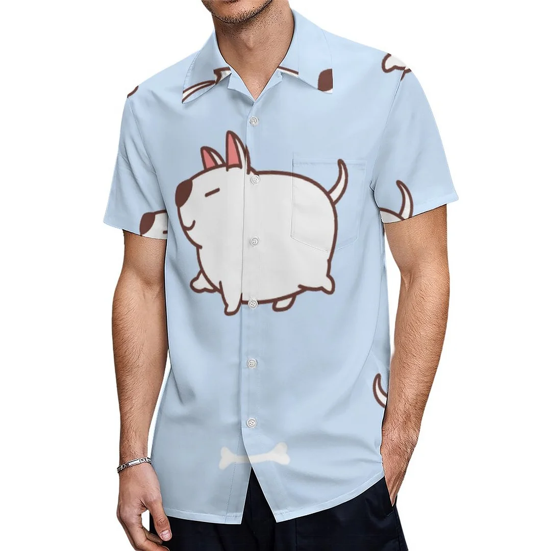 Short Sleeve Sky Blue White Samoyed Dog Bones Hawaiian Shirt Mens Button Down Plus Size Tropical Hawaii Beach Shirts