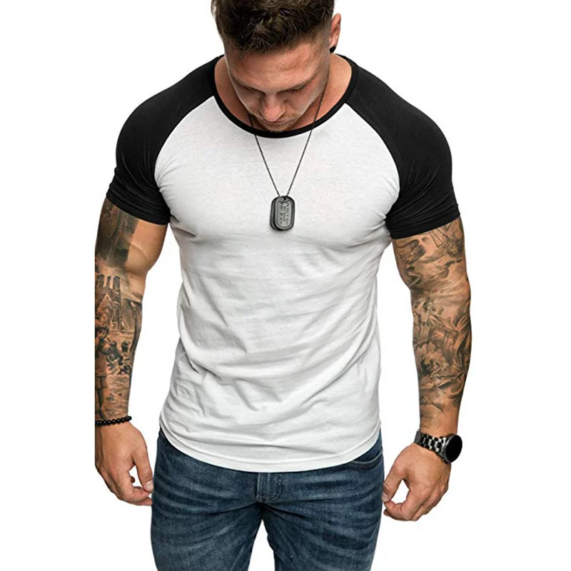 Men Color Contrast Summer T-shirt Workout Shirts for Men Short Sleeve Gym Active T Shirt