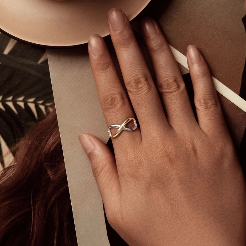 White Gold Plated 925 Sterling Silver Color Block Infinity Open Rings