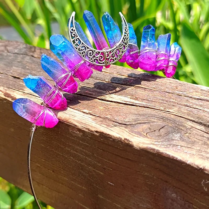 Women's Stone Headwear, Moon Hair Hoop, Crystal Crown Hair Accessories, Healing Crystal, Aura Quartz Healing Tiara 