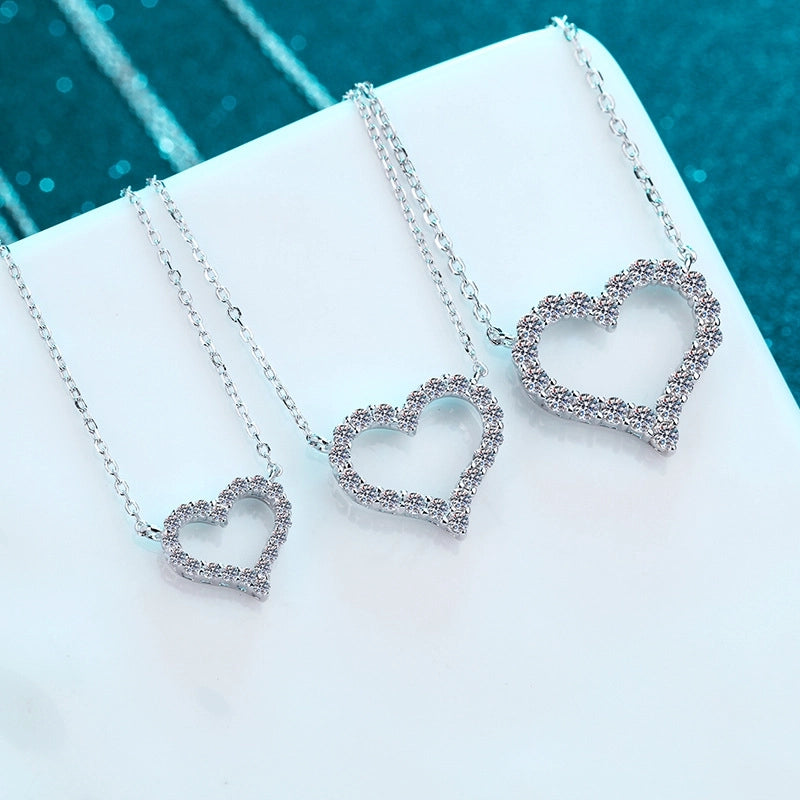 925 Sterling Silver Moissanite Cable Chain GRA Plating Inlay Heart Shape Necklace