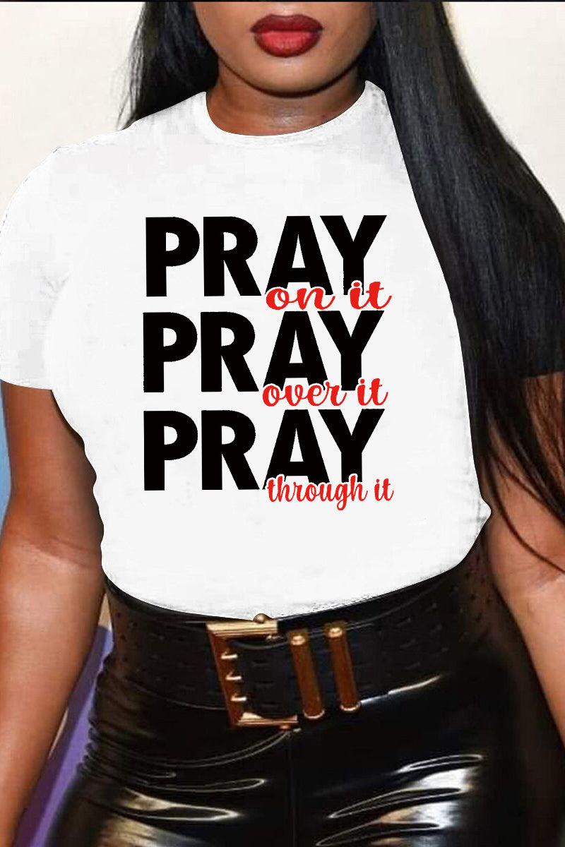 Plus Size Casual Round Neck African Letter Print T-Shirt