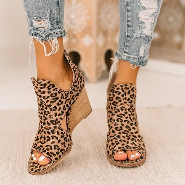 Leopard Open Toe Wedges