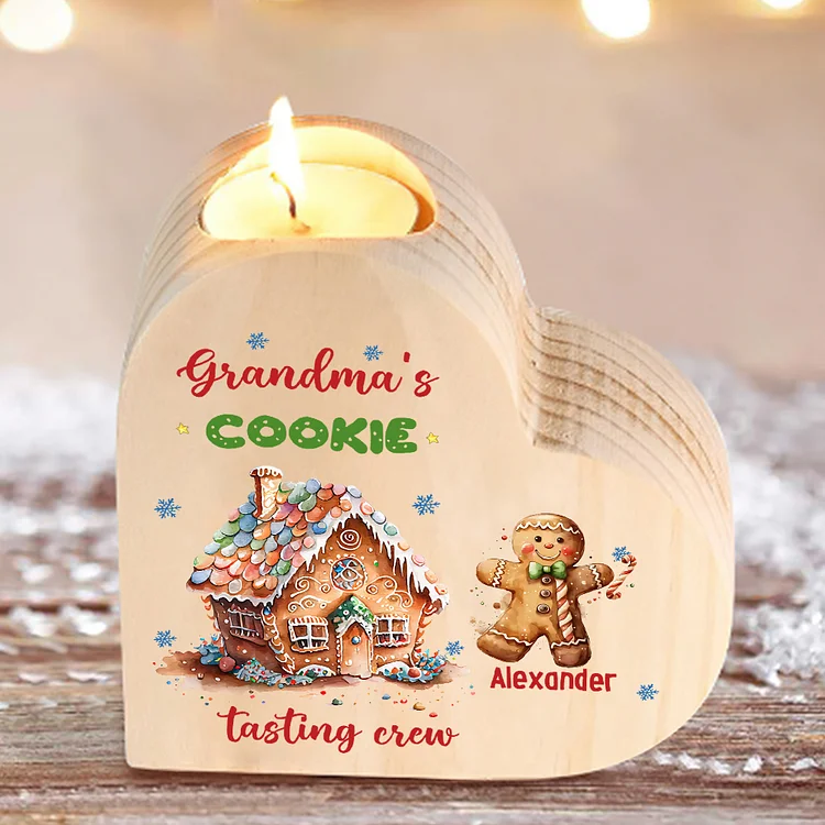 2 Names-Custom Christmas Wooden Candlestick-Personalized Names Cookie Heart Candle Holder Christmas Gift for Family