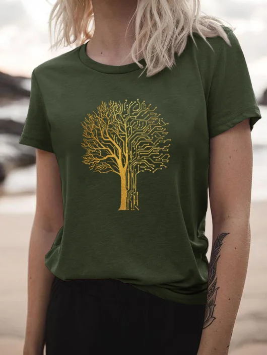 Current Tree Print Short Sleeve Women's T-shirts in  mildstyles