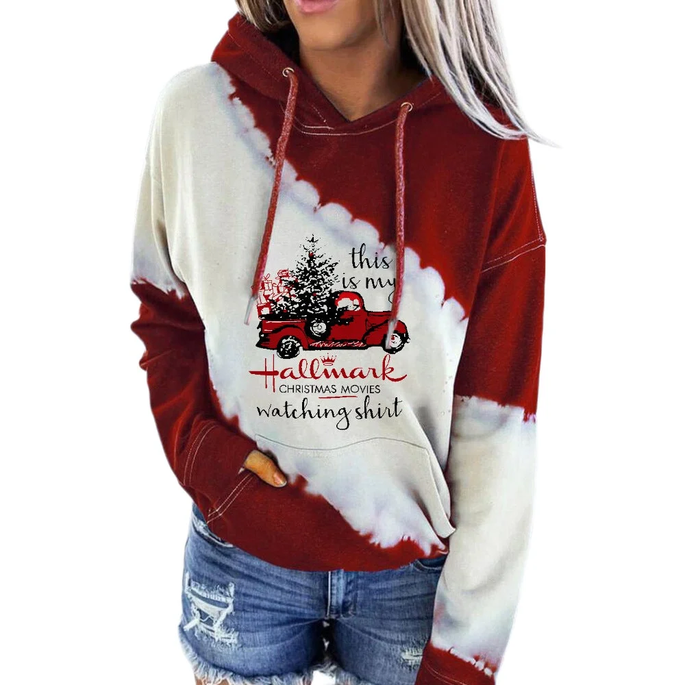 Christmas Hooded Printed Sweatshirt With Pockets