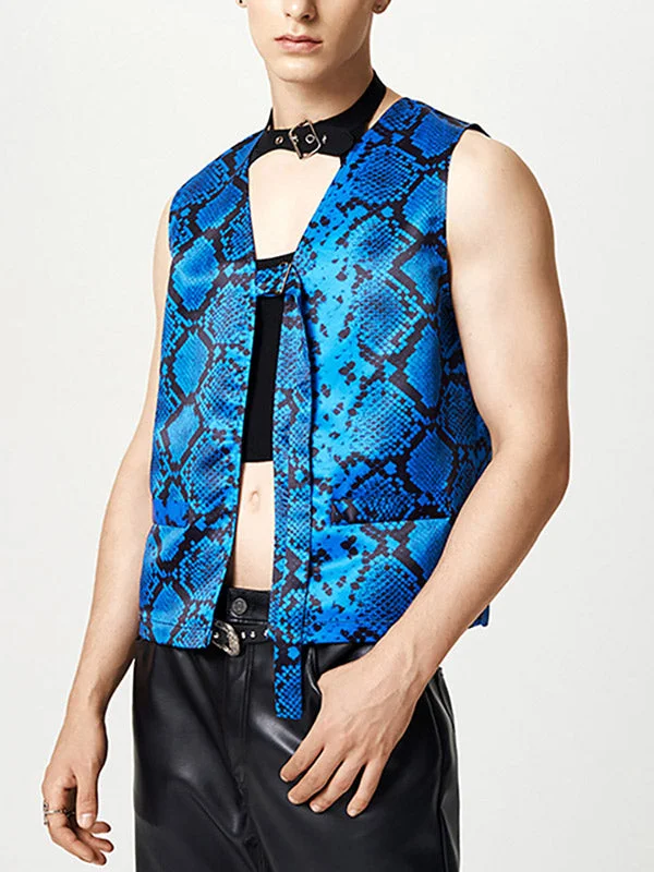 Aonga - Mens Snake Print Sleeveless Vest Waistcoat J