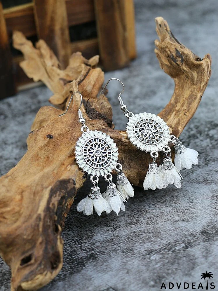 Fabric Flower Charm Drop Earrings