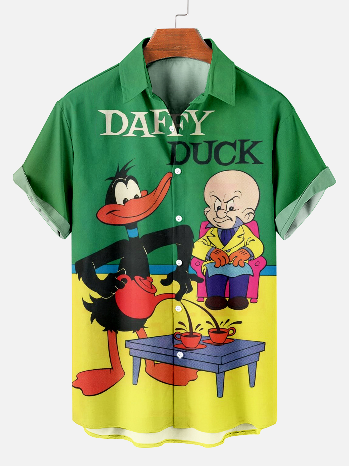 Retro Cartoon Tea Art Duck Short Sleeve Shirt PLUSCLOTHESMAN