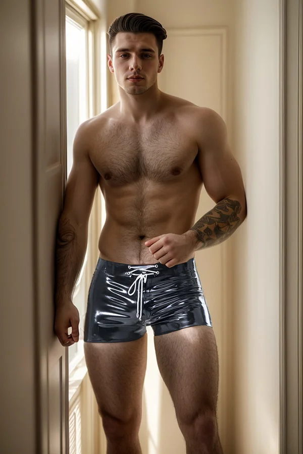 Men's Black Latex Briefs&nbsp;Male 'Lace Your Waist' Briefs&nbsp;Classic Black Briefs