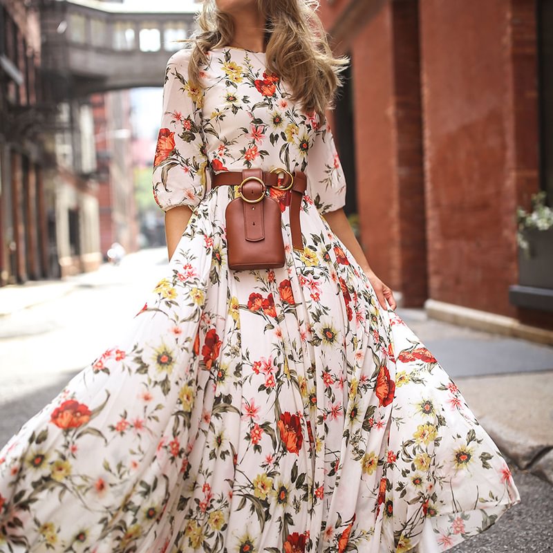 Womens Bohemian Classic Floral Patterns Vacation Dress