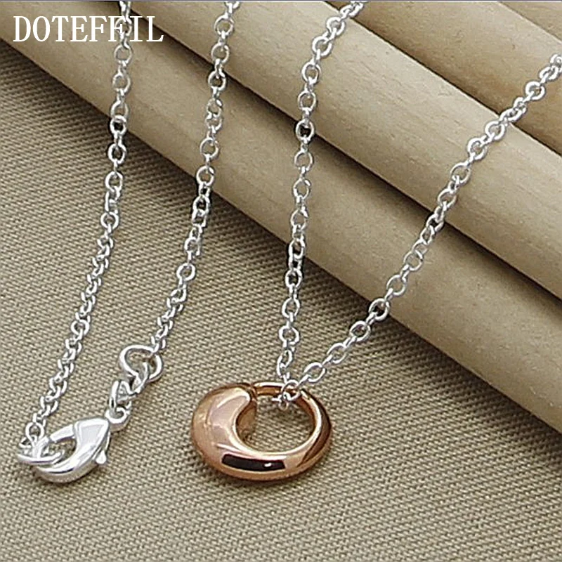 DOTEFFIL 925 Sterling Silver 18 Inch Chain Rose Gold Water Drops Pendant Necklace For Women Jewelry