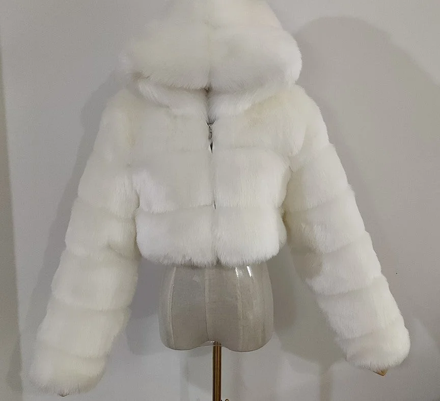 Brownm Fur Imitation Fox Stitching Hooded Long Coats