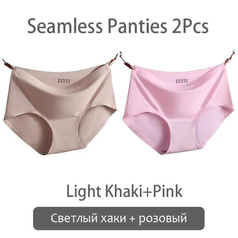 FINETOO Seamless Panties Women Ice Silk Underwear M-2XL Soft Female Underpants Big Size Seamless Underwear 2Pcs/set Girls Briefs