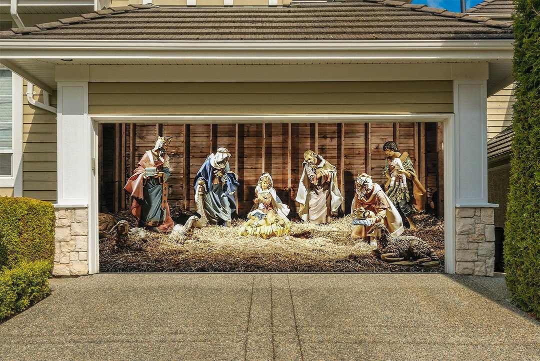 Nativity Scene Garage Door Banner, Christmas Mural for Double Garage Door
